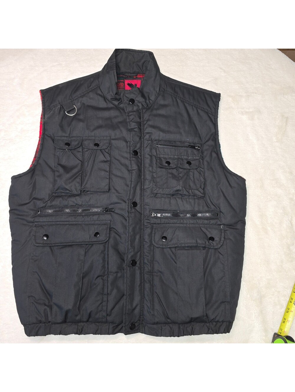 Vintage Buzzards Bay Multi-Pocket Cargo Utility Vest Men L Black Plaid Gorpcore